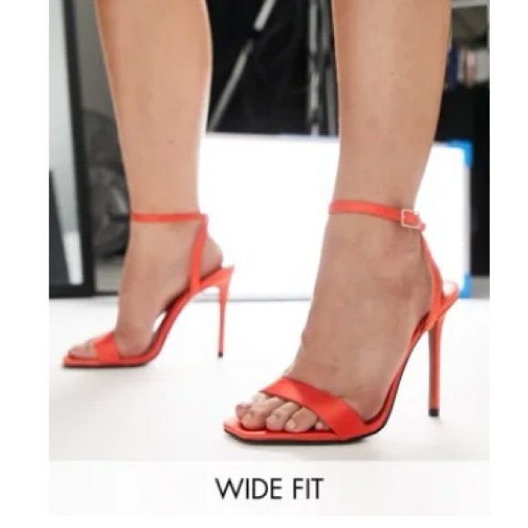 ASOS DESIGN Wide Fit barely there heeled sandals in orange. - Picture 5 of 5